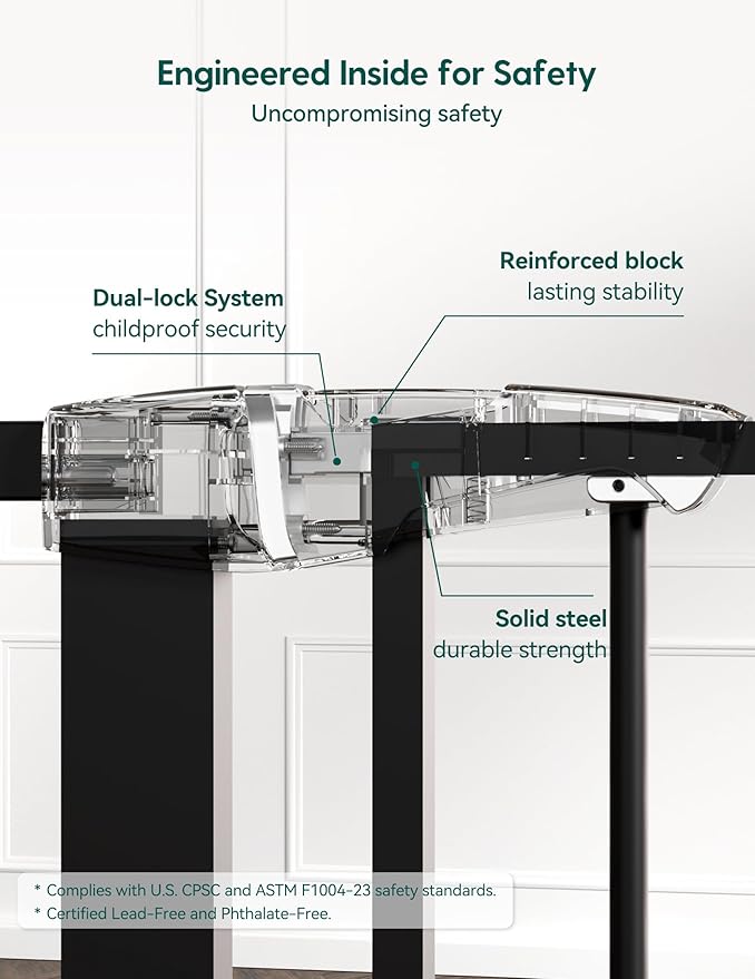 Babelio Baby Gate for Doorways and Stairs, 26-40" Auto Close Dog Gate, PressGuard C5, Easy-Install Pressure Mounted Satey Door, No Drilling Safety Gate for Child and Pets, Black