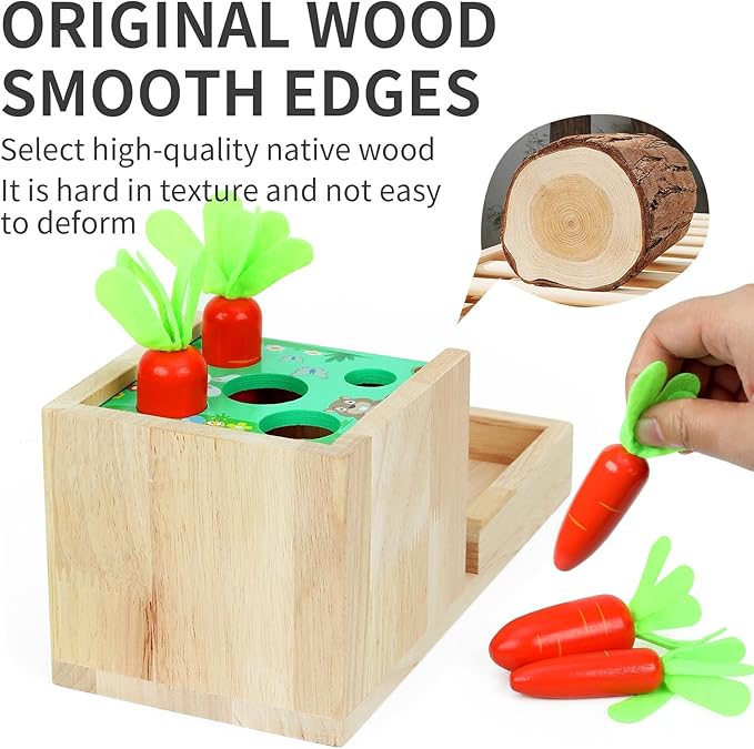 5 in 1Wooden Montessori Toys Toddlers Play Kit,Object Permanence Box,Carrot Harvest,Educational Learning Motor Skill Toys for Kids Ages 3-8