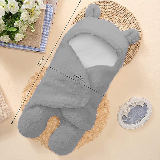 Nunibum Baby Swaddle Blanket Boys Girls Cute Plush Receiving Blanket Ultra-Soft Newborn Sleeping Wraps for Infant 0-6 Months - Grey