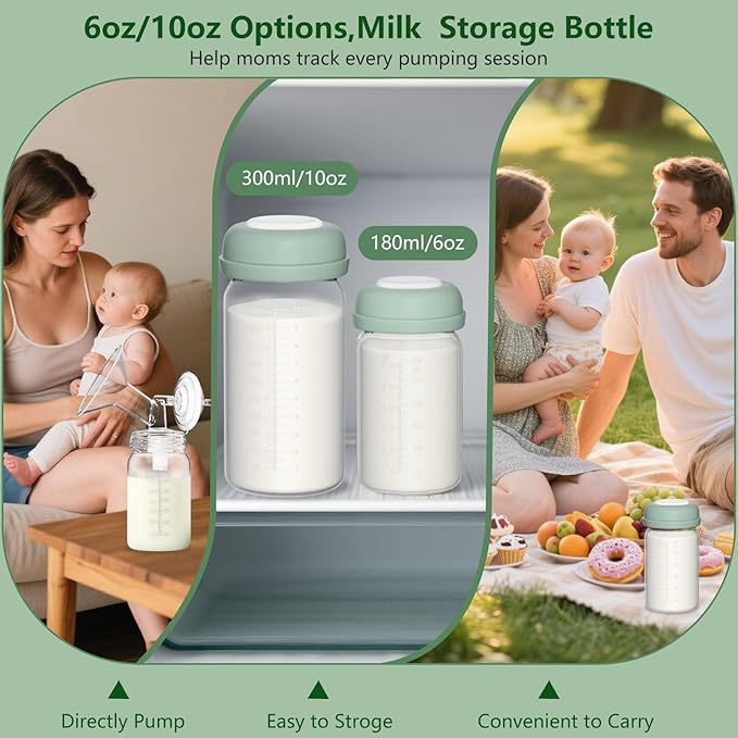 Breastmilk Storage Bottles Collection Bottles, 10oz Wide-Neck Breast Milk Container Compatible for Spectra S1 S2 SG Motif Luna Breast Pumps, Fit for 22oz Breast Milk Cooler & Fridge, 2 Packs