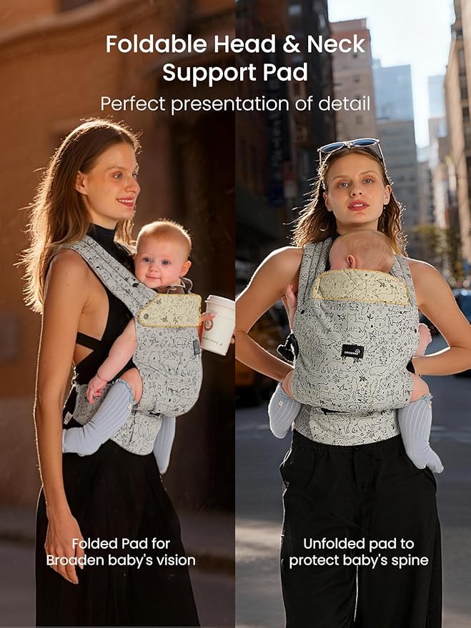 GROWNSY Baby Carrier Newborn to Toddler, Lightweight Ergonomic 7-44 lbs Newborn Carrier with Head Support, Easy to Wear Hands Free Infant Carrier for 0-36 Months, Grey Animal Pattern