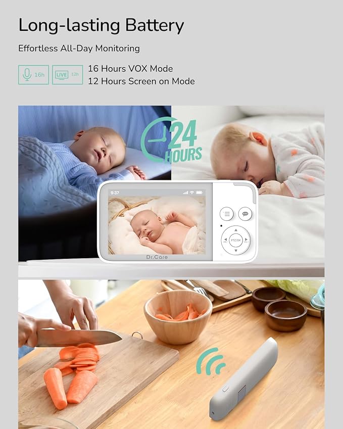 Dr.Care NeoView Video Baby Monitor -3.5” Screen, 2-Way Audio, Video Loop Recording, Night Vision, Real-Time/VOX Monitoring, Temperature Sensor, Lullabies, No Wi-Fi