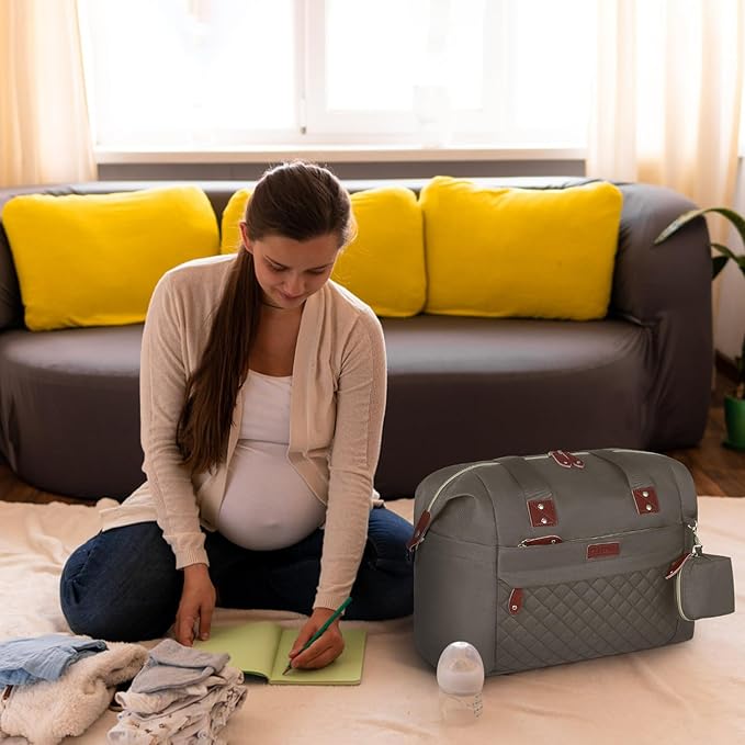 Diaper Bag Tote, Diaper Baby Bags with Pacifier Case, Shoulder Straps, Stroller Clips, Waterproof Large Mommy Bag Maternity Bag Travel Baby Bag for Mom and Dad, khaki