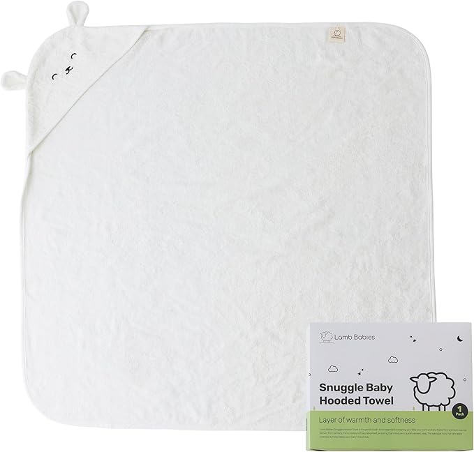 Lamb Babies Snuggle Hooded Bamboo Baby Towel, Ultra-Soft Bamboo Viscose for Warmth and Quick Drying, Functional Bath-Time Essential, Adorable Hooded Baby Towels