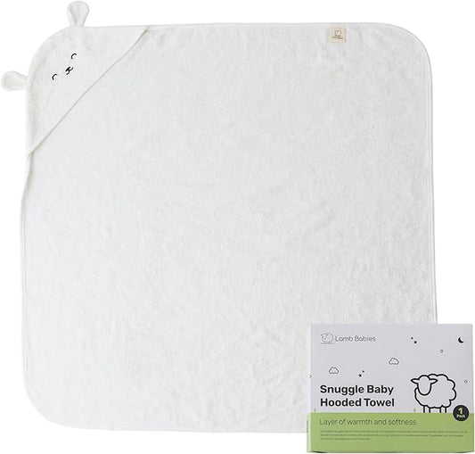 Lamb Babies Snuggle Hooded Bamboo Baby Towel, Ultra-Soft Bamboo Viscose for Warmth and Quick Drying, Functional Bath-Time Essential, Adorable Hooded Baby Towels