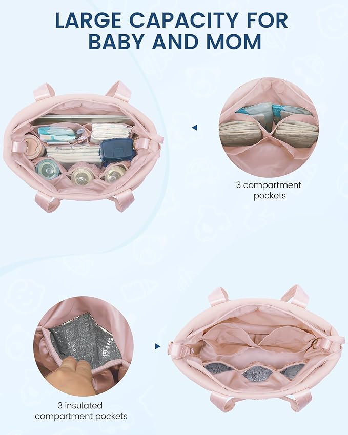 LOVEVOOK Diaper Bag Tote, 15.6inch Puffer Baby Diaper Bag Waterproof Travel Diaper Tote with Changing Pad Pacifier Case