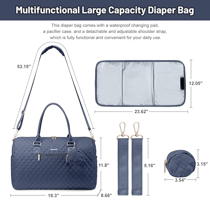 LOVEVOOK Diaper Bag Tote with Pacifier Case and Changing Pad, Large Capacity Mommy Bag for Hospital and Weekender Travel, Functional Baby Bag Newborn Baby Essential, Blue