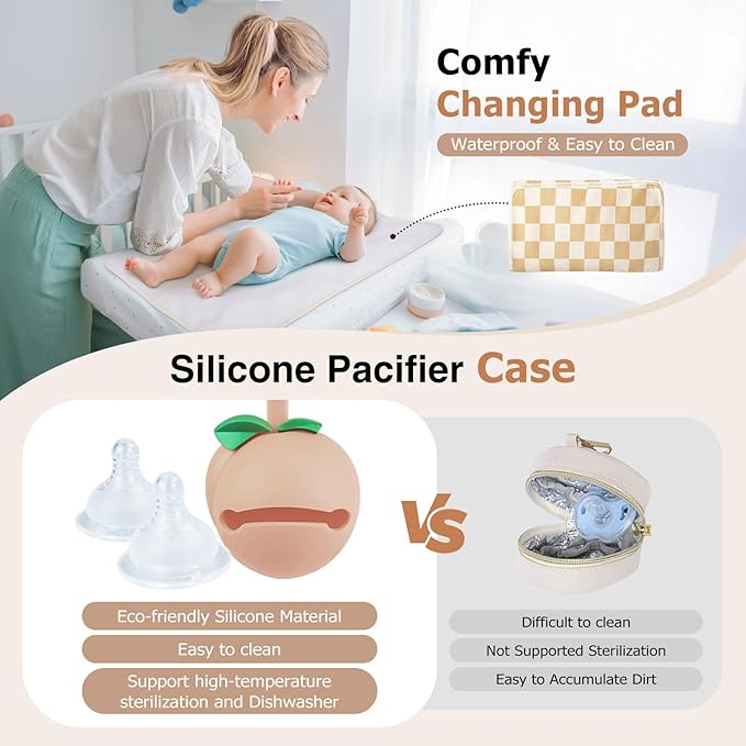 Diaper Bag Tote, Baby Diaper Tote Bags Crossbody Hospital Bag Travel Large Mommy Bag, with Silicone Pacifier Case