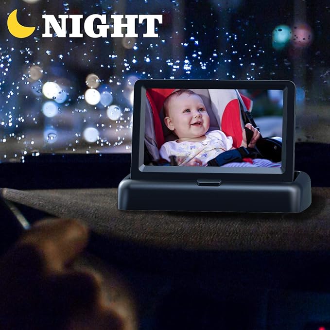 Baby Car Mirror, Car Baby Camera Monitor, Safety Car Seat Mirror Camera with 4.3'' HD, Wide Crystal Clear View, Night Vision, Not Need to Turn Around, Observe The Baby's Every Move at Any Time