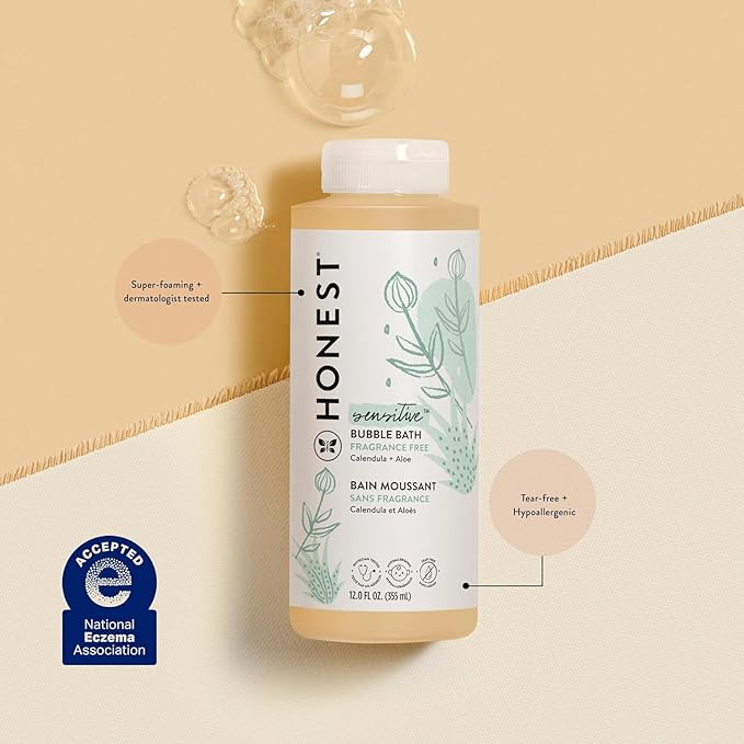 The Honest Company Foaming Bubble Bath Gentle for Baby, Naturally Derived, Tear-free, Hypoallergenic, Fragrance Free, Sensitive, 12 fl oz