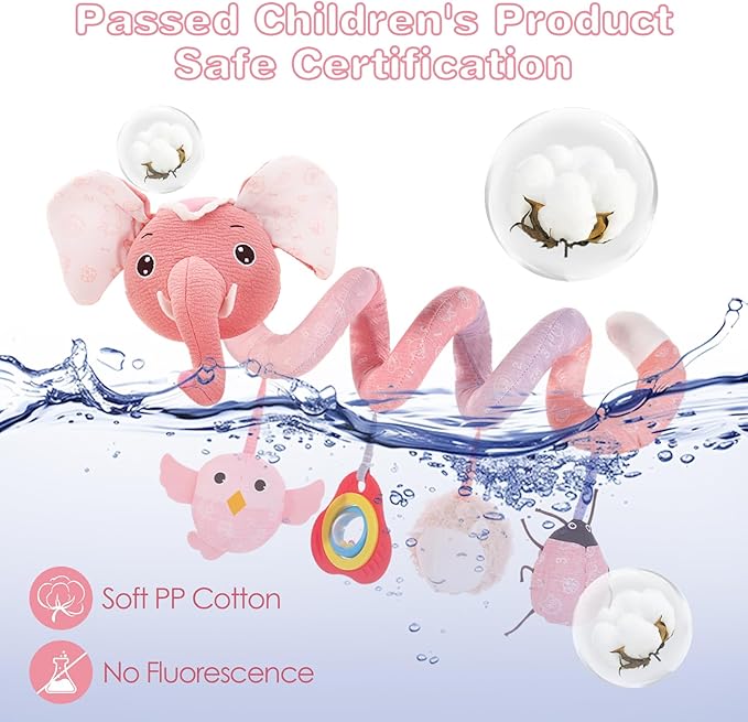 FATI Car Seat ToysBaby Toys 0-6 Months, Spiral Plush Baby Toy for Baby Crib Carseat, Sensory Toys with Squeaker Teether Rattles for 0 3 6 9 12 Months Babies Ideal Gifts