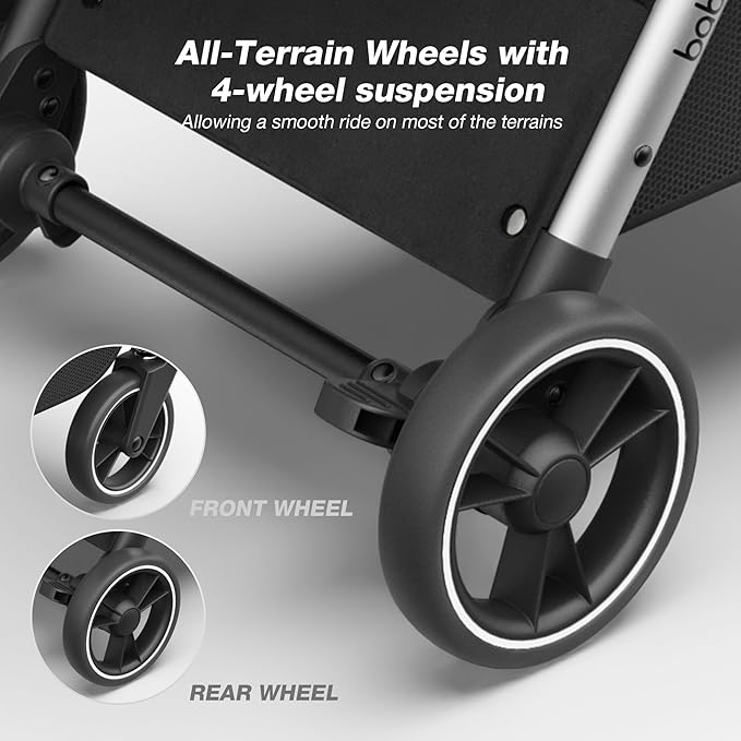 Babideal Lightweight Travel Stroller for Baby, Self-Folding Toddler Stroller with Large Canopy, Full-Reclining Seat, Cup Holder Included - Newborn to 50lbs. (Black)