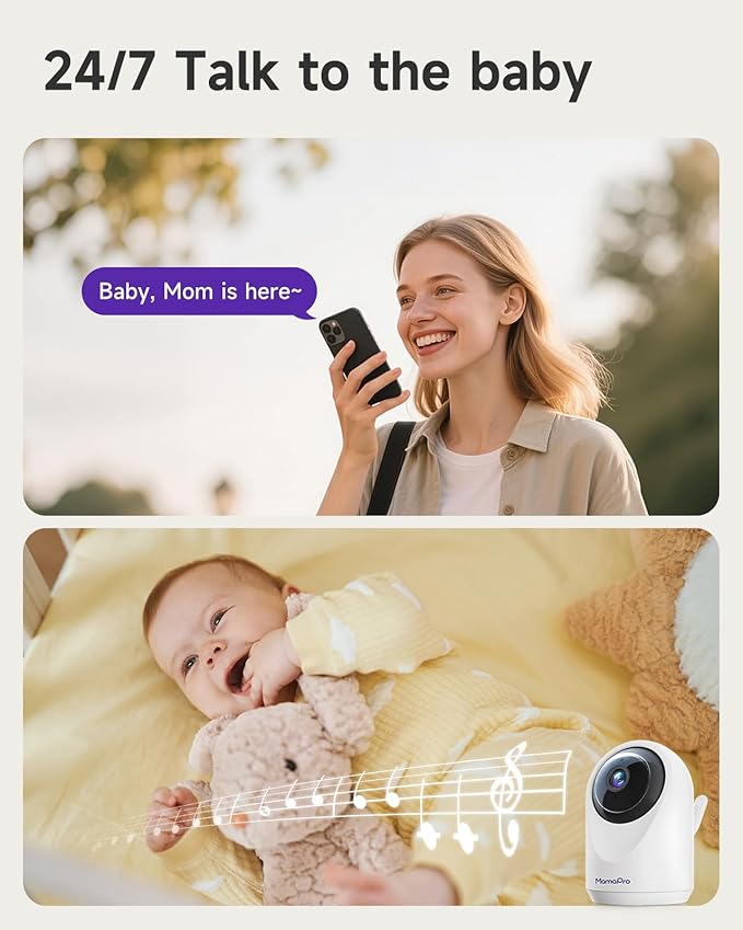 Baby Monitor with Camera and Audio - 2K Color Night Vision, WiFi Video Baby Monitor - 355° Pan/70°Tilt, AI Motion/Cry/Temp/Humidity Alerts, 2-Way Audio, App for 20 Users, 8 Lullabies