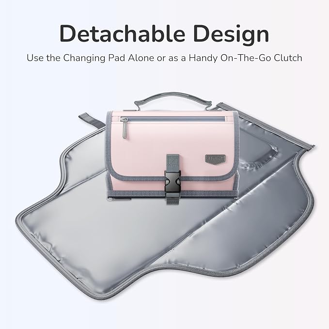 Portable Diaper Changing Pad for Baby, Detachable Travel Changing Pad with Baby Wipes Pocket, Gifts for Baby Shower, Newborn Girls and Boys (Light Pink)