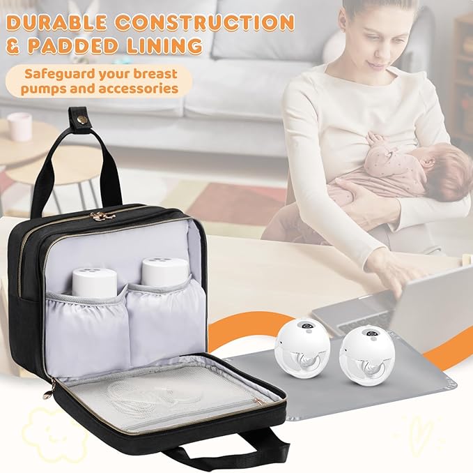 Wearable Breast Pump Travel Bag - Breastmilk Cooler Bag, Portable Pumping Carrying Case Compatible with Momcozy, Elvie, Willow, Medela Wearable Pumps - Includes Waterproof Mat