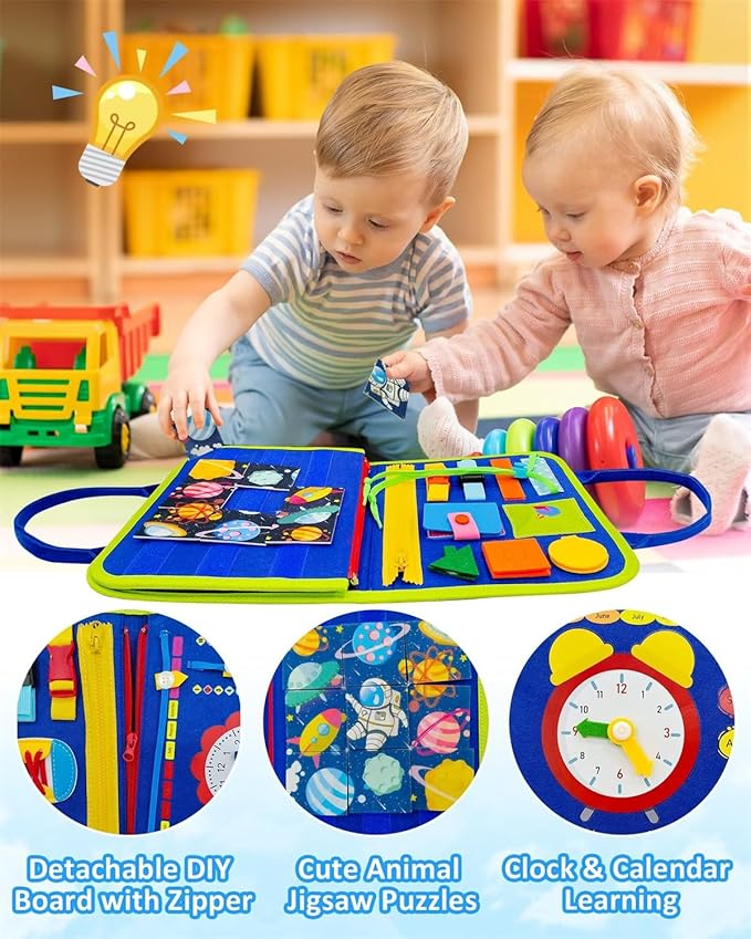 Exorany Busy Board Montessori Toys for Toddler Boys & Girls Birthday Gifts, Sensory Toys for Toddlers, Educational Travel Preschool Toddler Activities Learning Fine Motor Skills