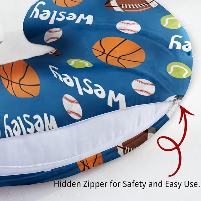 Rucekia Baby Nursing Pillow Cover - Personalized Name Blue Balls Breastfeeding U-Shaped for Bottle Feeding, Ultra Soft Comfortable Breastfeeding Pillow Cover for Infant Baby Boys and Girls