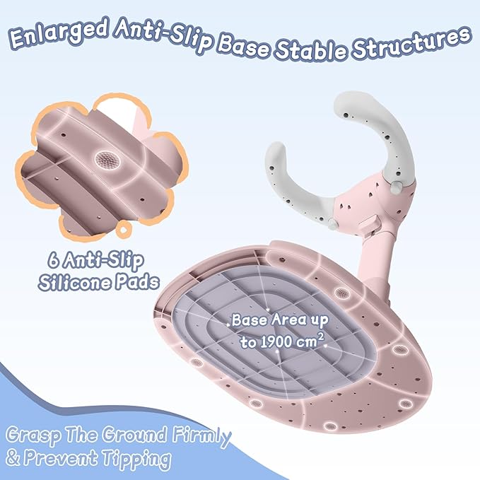 Foldable Baby Shower Stand, Toddler Bath Standing Support with Anti-Slip Base and Shower Holder, Adjustable 5 Levels Height, Ideal Gift for Infants 6-36 Months-Pink