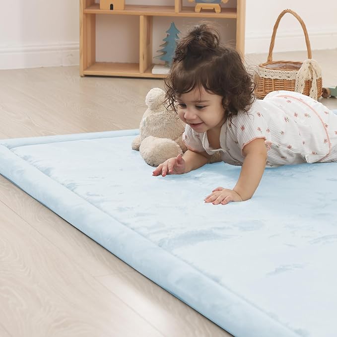 1.5" Thick Baby Play Mat for Floor Tummy Time, 50"x 50" Pro Soft Baby Activity Playmats Playroom, Easy Care with Non-Slip Safe for Infant Toddler Kids Crawling(Blue)