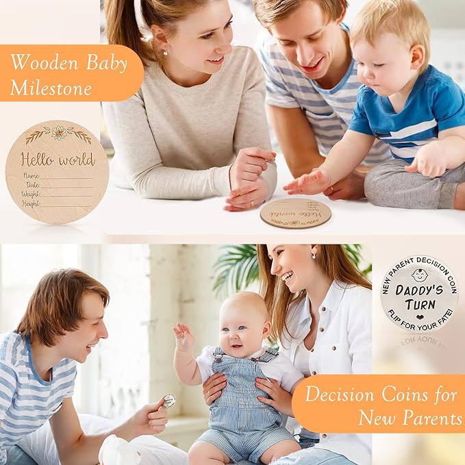 Baby Gift Set for Newborn - 11PCS Baby Shower Gifts Basket with Baby Blanket Baby Rattle, Wooden Keepsake Milestone Elephant Toy Decision Coin & Baby Bibs Socks Essentials for Baby Girls Boys