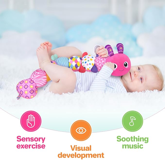 KMUYSL Baby Toys 0-6 6-12 Months, Sensory Music Animal Stuffed Toy for 0 1 2 3 4 5 6+ Months, Plush Toy with Crinkle and Rattles for Infant Newborn, Tummy Time Toys Gifts for 0-3-6-12 Month