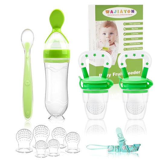 WAJIAYON Baby Fruit Feeder Pacifier | Infant Food Feeder Pacifier & Food Dispensing Spoon | Fresh Fruit Teethers for Babies | Silicone Feeder Baby,Mesh teethers for Babies Gifts for Boys and Girls