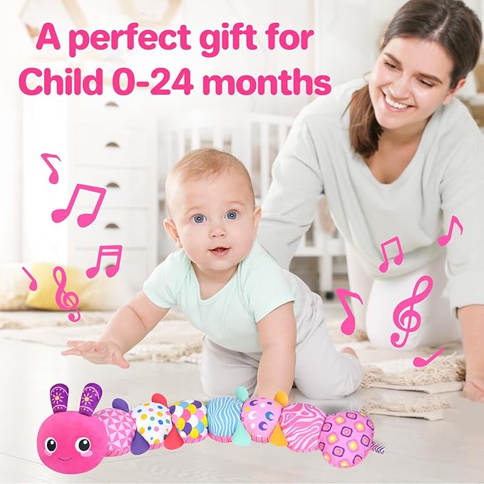 KMUYSL Baby Toys 0-6 6-12 Months, Sensory Music Animal Stuffed Toy for 0 1 2 3 4 5 6+ Months, Plush Toy with Crinkle and Rattles for Infant Newborn, Tummy Time Toys Gifts for 0-3-6-12 Month