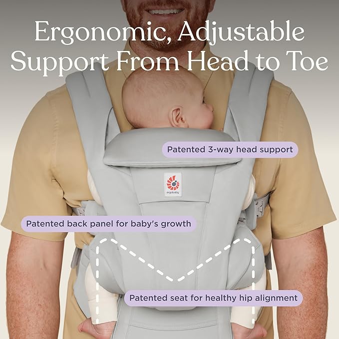 Ergobaby Omni Deluxe Baby Carrier Newborn to Toddler - Breathable Baby Carriers for Summer - All-Position Carrier with Enhanced Lumbar Support & Airflow (7-45 Pounds), Cotton, Pearl Grey