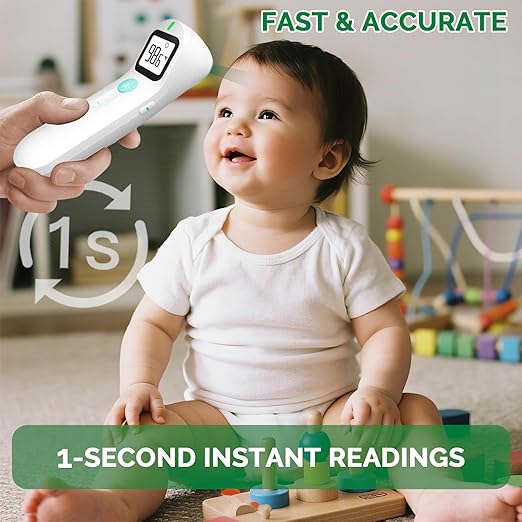 No Touch Forehead Digital Thermometer for Adults, Kids with Fever Alarm, 1s Instant Reading Large LCD Display, Multi-Mode Object Temperature (Batteries Included)