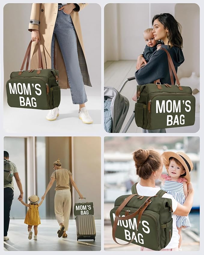 Pripher Diaper Bag Tote Mommy Bag Hospital Bag Large Capacity Travel Baby Diaper Bags Waterproof and Durable, Olive Green