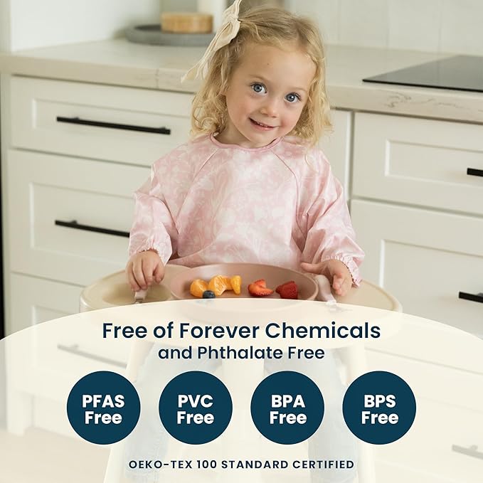 Tiny Twinkle Long Sleeve Bib for Babies & Toddlers | Waterproof Smock Bib for Eating | Machine Washable & Mess-Proof Feeding Essentials | Newborn Shower Gift (Varsity Flags, Small 6-24 Months)