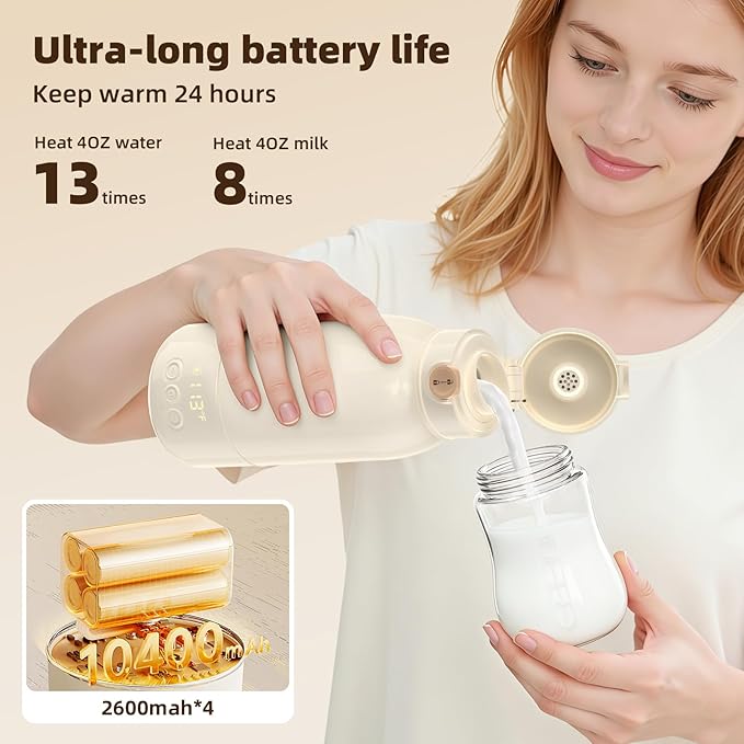 Portable Milk Warmer for Travel 17oz Large Capacity Baby Milk Warmer Fast Heating for Breast Milk Formula Water with Fast Charger for Car Airplane On The Go