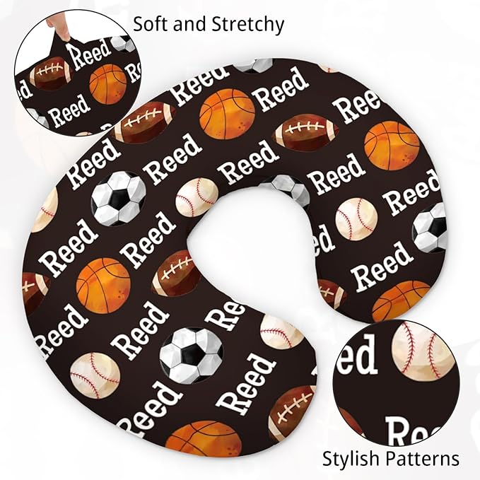 Rucekia Baby Nursing Pillow Cover - Personalized Name Ball Theme Breastfeeding U-Shaped for Bottle Feeding, Ultra Soft Comfortable Breastfeeding Pillow Cover for Infant Baby Boys and Girls
