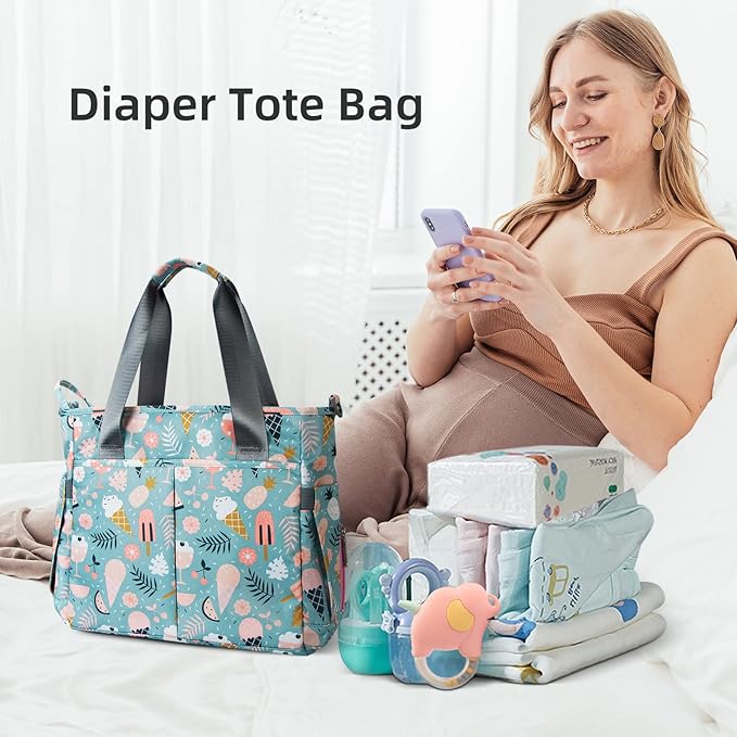 Diaper Bag Tote Satchel Waterproof Messenger Baby Diaper Bags for Mom and Dad Multifunction Medium Travel Tote Bags(Cartoon Dessert)