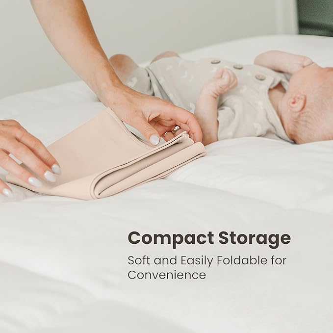 Konssy Faux Leather Baby Changing Mat, Waterproof, Wipeable & Portable Diaper Changing Pad for Travel or Home, Fits Perfectly in Diaper Bag, 30 x 17 inches (Beige,Stripes)