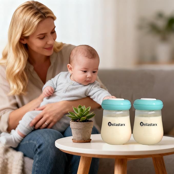 Glass Breast Milk Storage Bottles-Wide Neck Breastmilk Storage with Lids, Breast Milk Storage Containers for Fridge,BPA-Free (Blue,6oz(pack of 4))