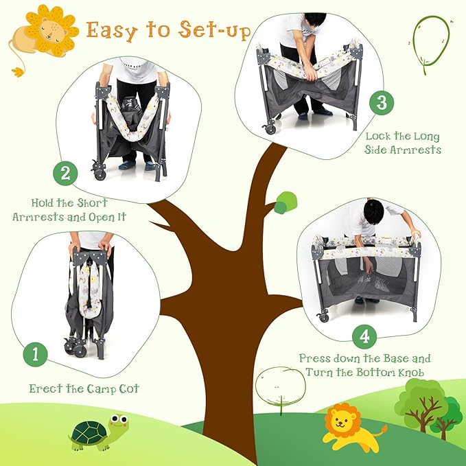 HONEY JOY Pack and Play, 4 in 1 Baby Bedside Sleeper w/Diaper Changing Table & Storage Bag, Toy Rack & Music Box, Portable Baby Playard with Bassinet, Carry Bag for Newborn to Toddlers (Gray)