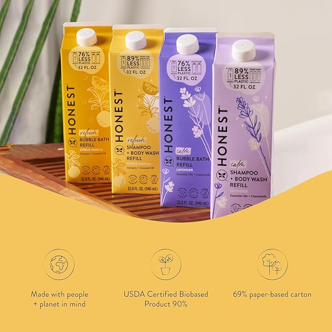 The Honest Company Foaming Bubble Bath Refill Carton, Gentle for Baby, Naturally Derived, Tear-Free, Hypoallergenic, Citrus Vanilla Refresh, 32 fl oz