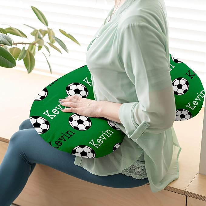 Rucekia Baby Nursing Pillow Cover - Personalized Name Green Soccer Theme Breastfeeding U-Shaped for Bottle Feeding, Ultra Soft Comfortable Breastfeeding Pillow Cover for Infant Baby Boys and Girls