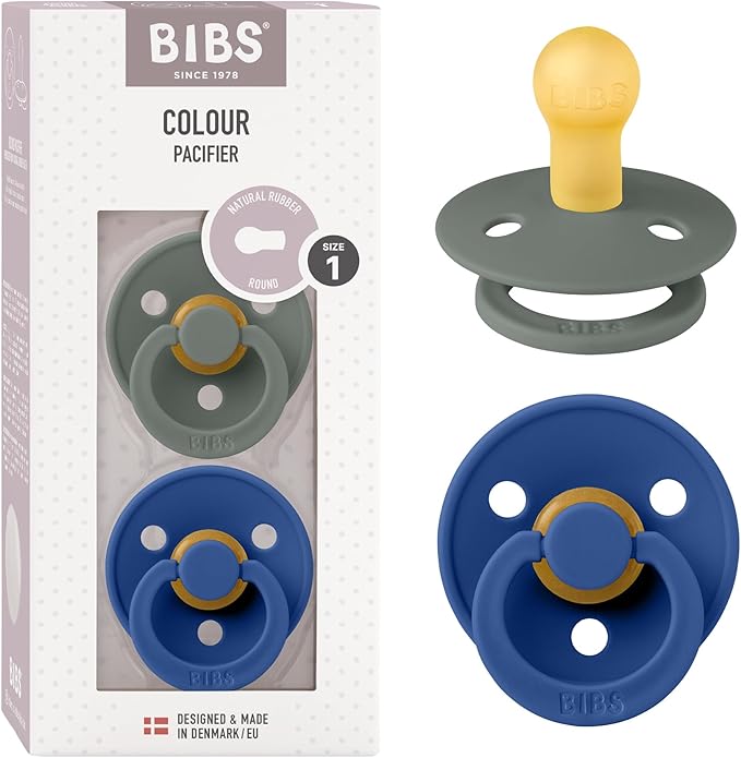 Bibs Pacifiers Color Collection, Set of 2 BPA-Free Latex Pacifiers Made in Europe, Round Nipple Baby Pacifier.