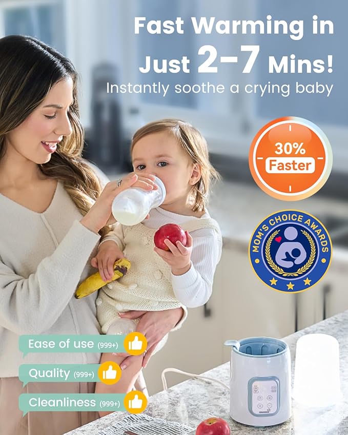 Grownsy Bottle Warmer, 8-in-1 Fast Baby Milk Warmer with Timer for Breastmilk or Formula, Accurate Temperature Control, Multifunctional Baby Bottle Warmers for All Bottles- Blue