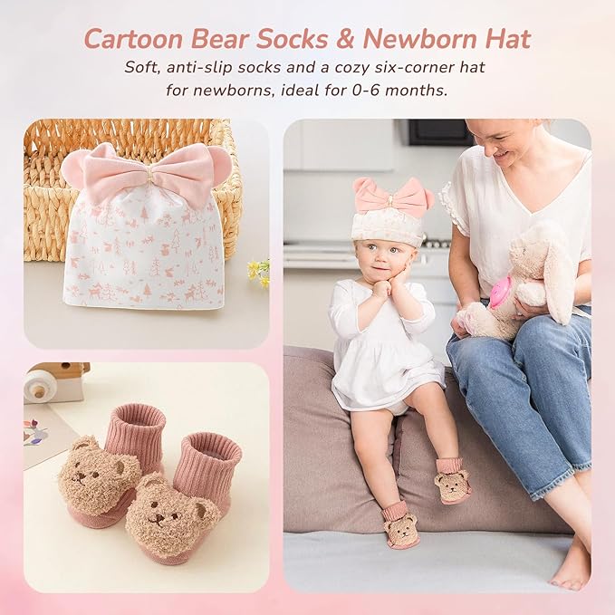 Strawberry Fairy 10 PCS Baby Gift Set for Girls, Newborn Essentials Stuff Baby Girl Gifts, Baby Girl Gift Basket, Gender Reveal Gifts Basket with Rattle Swaddle Blanket