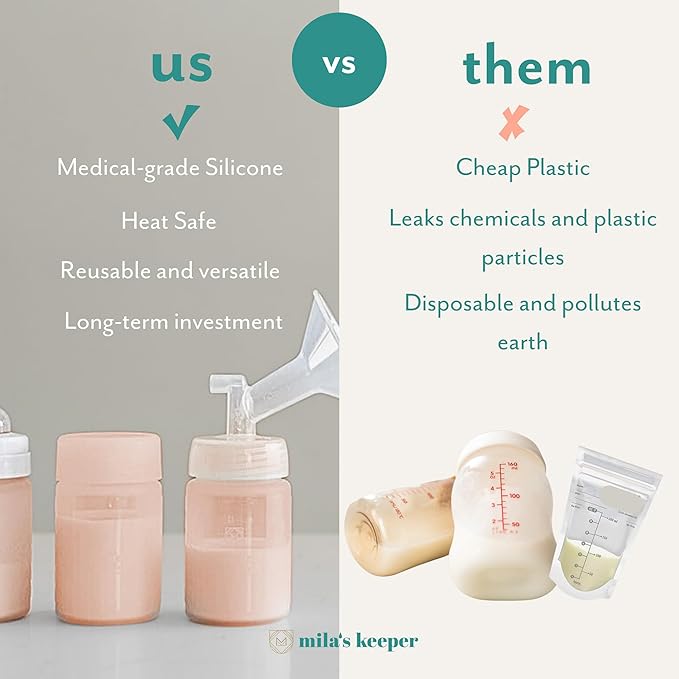 Mila's Keeper Silicone Breast Milk Storage Bottles, for Pumping, Storing and Feeding, Fits Leading Pumps and Nipples, 6 oz Silicone Milk Storage Containers, Wide Pink Sands, Set of 3