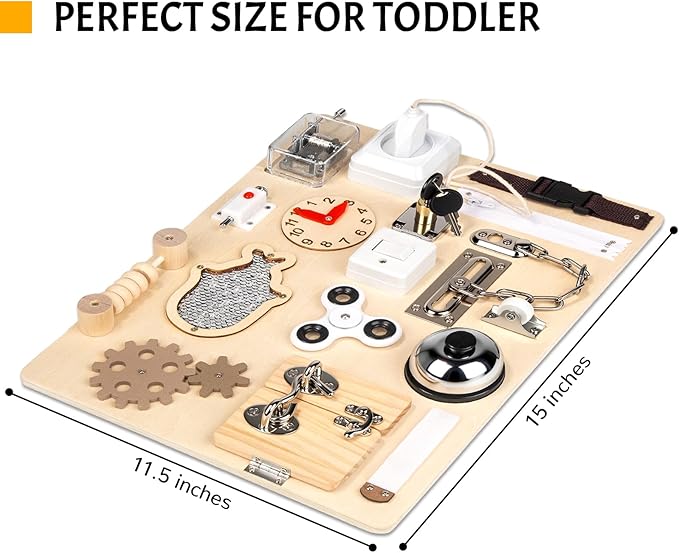 Montessori Busy Board for Toddlers 1 2 3 4 Year Old, Wooden Sensory Toys, Preschool Learning Activities for Fine Motor Skills Travel Toy, Basic Life Skills Educational Gifts for Age 1-3 Kids Boy Girl