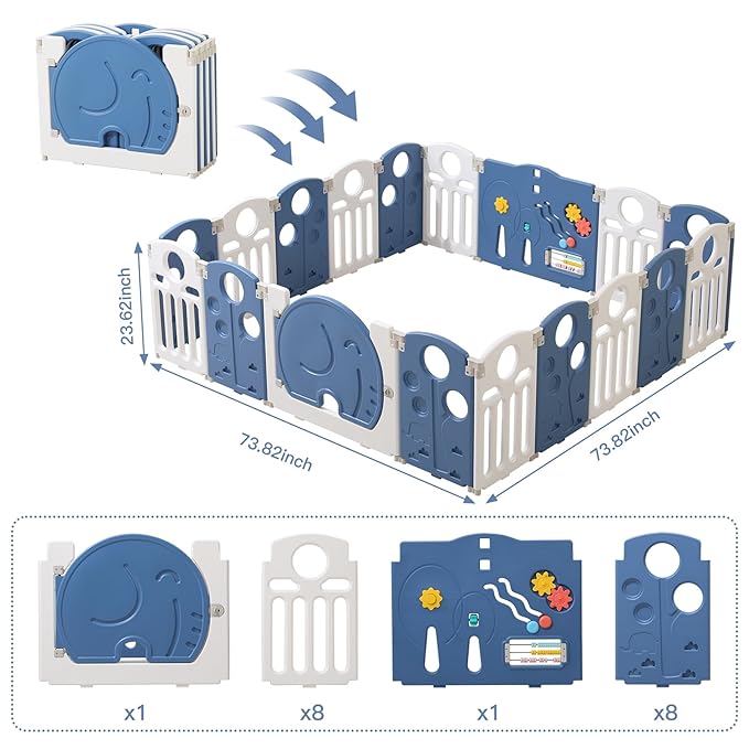LulliSpace Baby Playpen,for Kids and Toddlers,Kids Activity Centre Safety Play Yard,Safety Gates for Indoor&Outdoor,Sturdy Baby Fence Area,Portable, Educational, and Safe Play Yard 18 Panels, Blue
