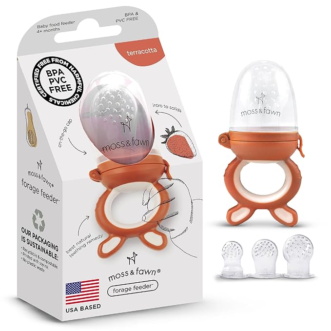 Moss and Fawn Forage Feeder - Soothing Silicone Frozen Breast Milk Popsicle & Baby Food Teething Toy, Pacifier, Fruit Feeder, & Teether - BPA, PVC & Phthalate-Free - Terracotta