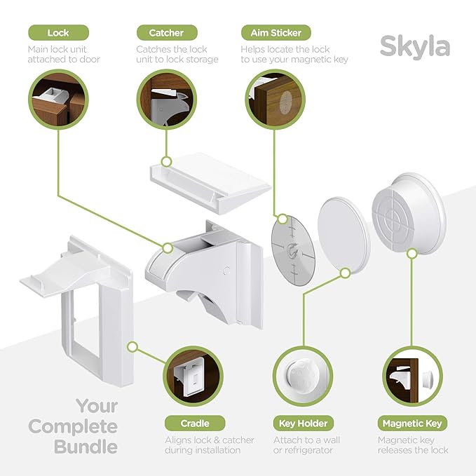 SKYLA HOMES Magnetic Cabinet Locks Baby Proofing Child Safety - The Safest Quickest and Easiest Multi-Purpose 3M Adhesive Child Proof Latches, No Screws or Tools Needed (20 Pack)
