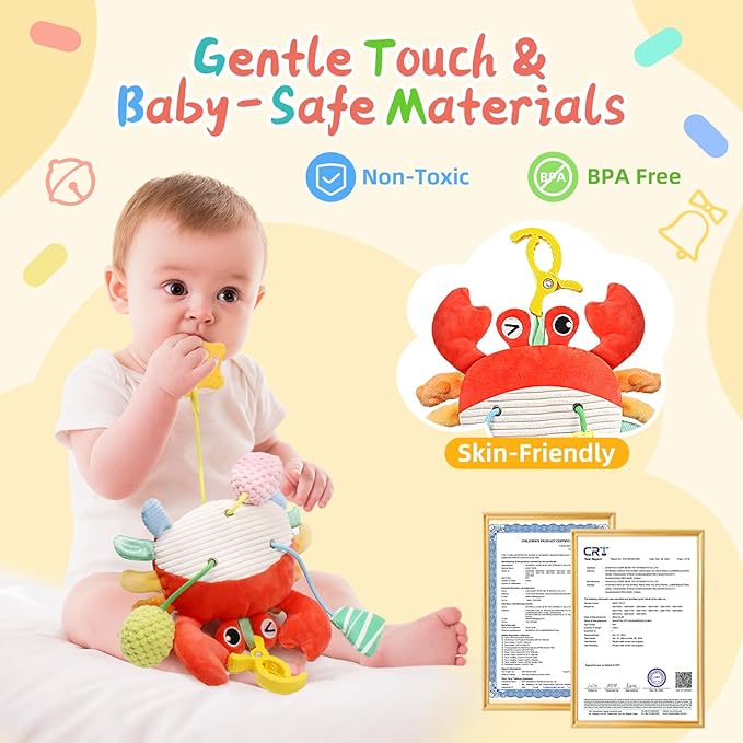 Car Seat Toys for Babies 0-6 Months, Stroller Hanging Toys for Babies 3-6 Months, Crinkle Rattle Mirror Crib Carseat Toy for Infants 6-12 Month, Gifts for Baby Boys Girls Newborns