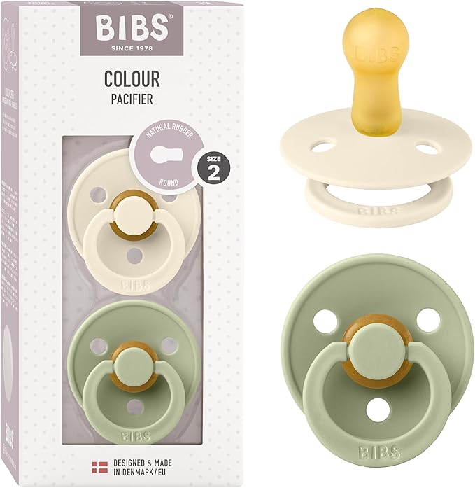 Bibs Pacifiers Color Collection, Set of 2 BPA-Free Latex Pacifiers Made in Europe, Round Nipple Baby Pacifier.