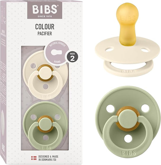 Bibs Pacifiers Color Collection, Set of 2 BPA-Free Latex Pacifiers Made in Europe, Round Nipple Baby Pacifier.